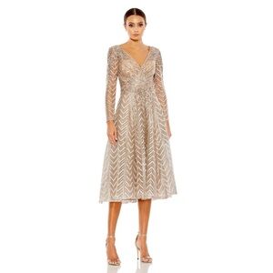 Mac Duggal 20399 NWT EMBELLISHED LONG SLEEVE WRAP OVER DRESS
